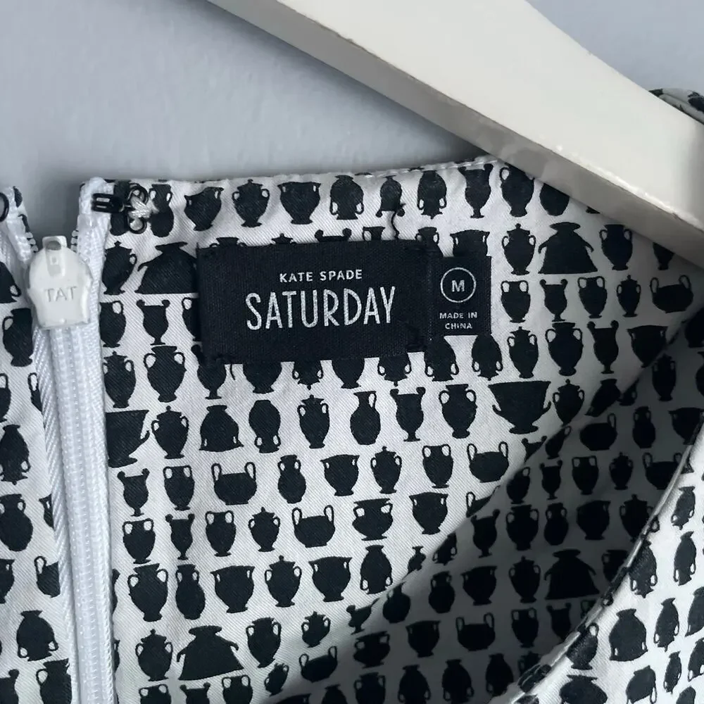 Kate Spade Saturday Ceramic Vase Print White Black Sleeveless Top Work Business